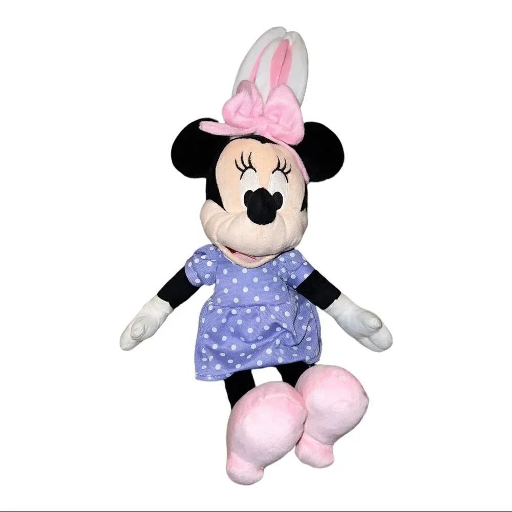 Disney Minnie Mouse with Bunny Ears Purple Dress Plush Stuffed Animal EUC